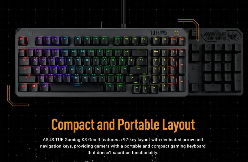 Клавиатура Asus TUF Gaming K3 Gen II Opti-Mech RGB 97key Switches ABS Black (90MP0390-BKMA00)