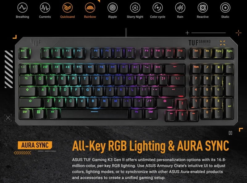 Клавиатура Asus TUF Gaming K3 Gen II Opti-Mech RGB 97key Switches ABS Black (90MP0390-BKMA00)