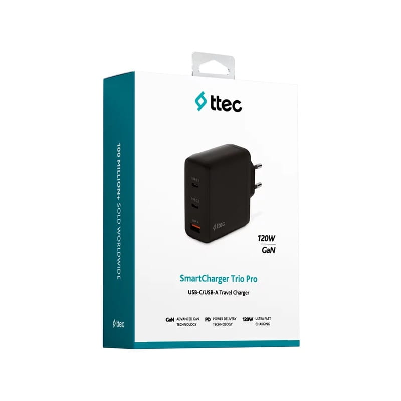 Сетевое зарядное устройство Ttec SmartCharger Trio GAN 2хUSB-C/USB-A /120Вт Black (2SCG04S)