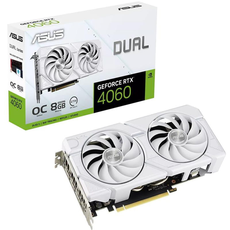 Видеокарта GF RTX 4060 8GB GDDR6 Dual Evo White OC Asus (DUAL-RTX4060-O8G-EVO-WHITE)