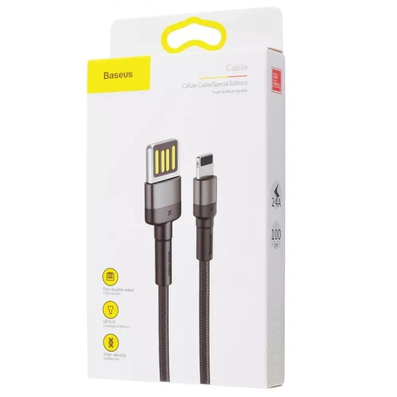 Кабель Baseus Cafule USB - Lightning (M/M), 2.4A, 1 м Black (6953156283343)