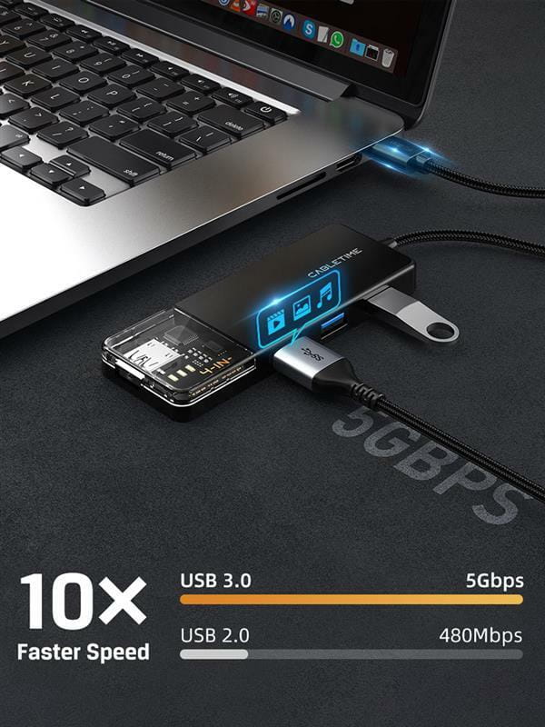 Концентратор Cabletime USB - 4 Port USB 3.0, 5Gbps, 0.15 m (CB01B)