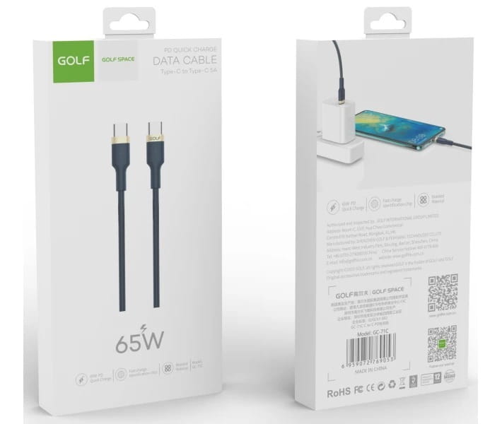 Кабель Golf USB Type-C - USB Type-C (M/M), 1 м, Black/Blue (GC-71C)