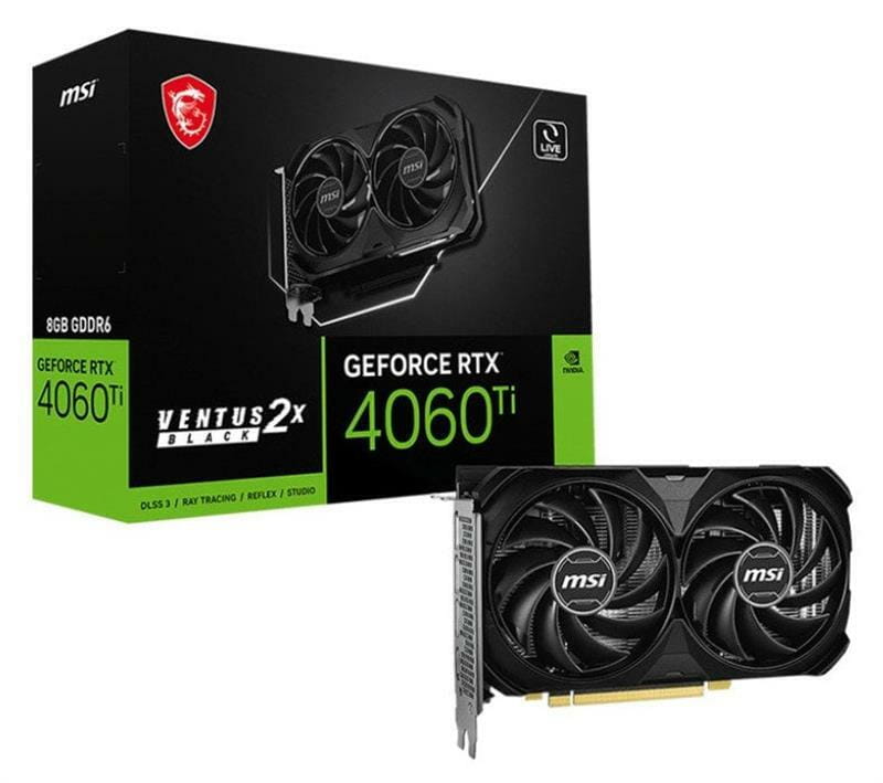 Видеокарта GF RTX 4060 Ti  8GB GDDR6 Ventus 2X Black E1 OC MSI (GeForce RTX 4060 Ti 8G VENTUS 2X BLACK E1 OC)