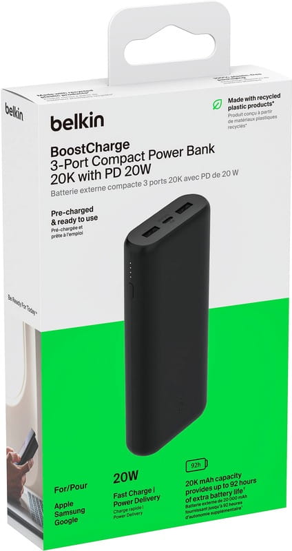 Універсальна мобільна батарея Belkin Power Bank 20000mAh 20W Black (BPB014BTBK)