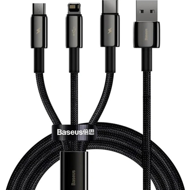 Кабель Baseus 3-in-1 USB - M+L+C (M/M), 1.5 м, Black (CAMLTWJ-01)