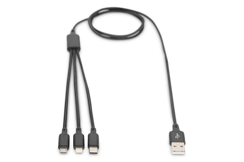 Кабель Digitus USB -  Lightning/USB Type-C/micro USB (M/M), 1 м, Black (AK-300160-010-S)