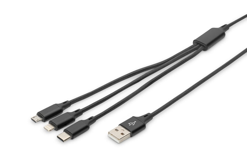 Кабель Digitus USB -  Lightning/USB Type-C/micro USB (M/M), 1 м, Black (AK-300160-010-S)
