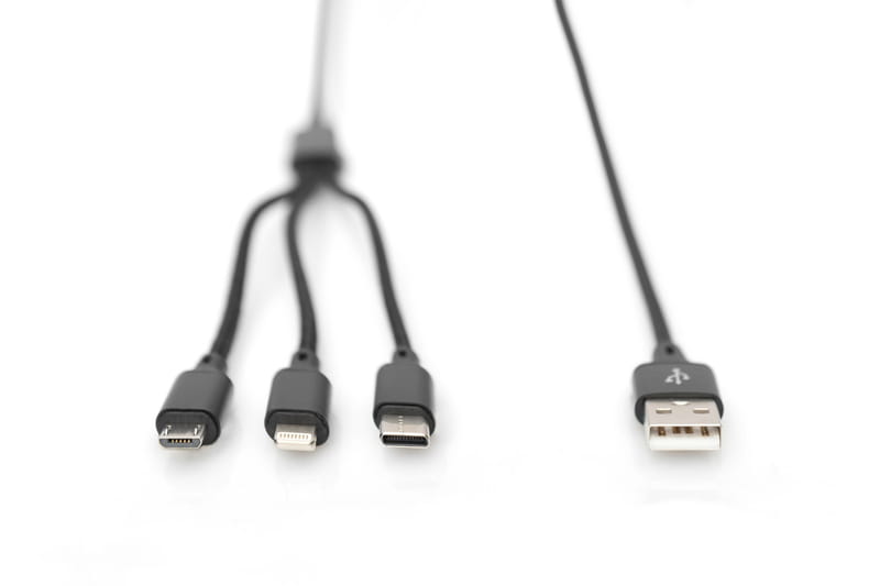 Кабель Digitus USB -  Lightning/USB Type-C/micro USB (M/M), 1 м, Black (AK-300160-010-S)