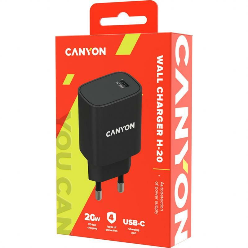 Сетевое зарядное устройство Canyon H-20-02 (1USB, 3A) PD Black (CNE-CHA20B02)