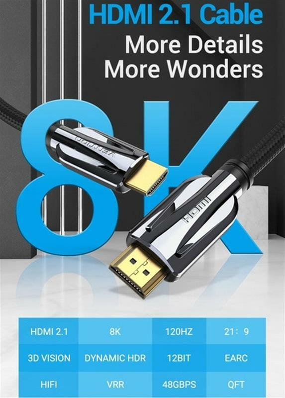 Кабель Vention HDMI - HDMI v.2.1 (M/M), 1.5 м, Black (AALBG)