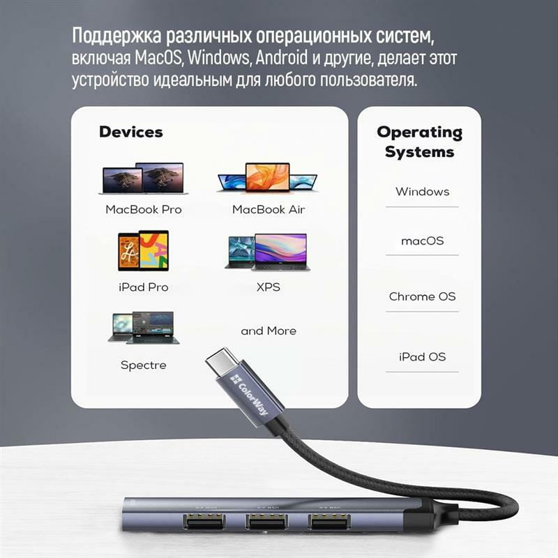 Концентратор СolorWay USB-C 4-в-1 USB2.0х3/USB3.0 (CW-HUB04)