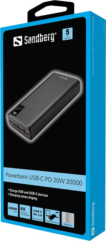 Універсальна мобільна батарея Sandberg Powerbank 20000mAh PD 20W Black (420-59)