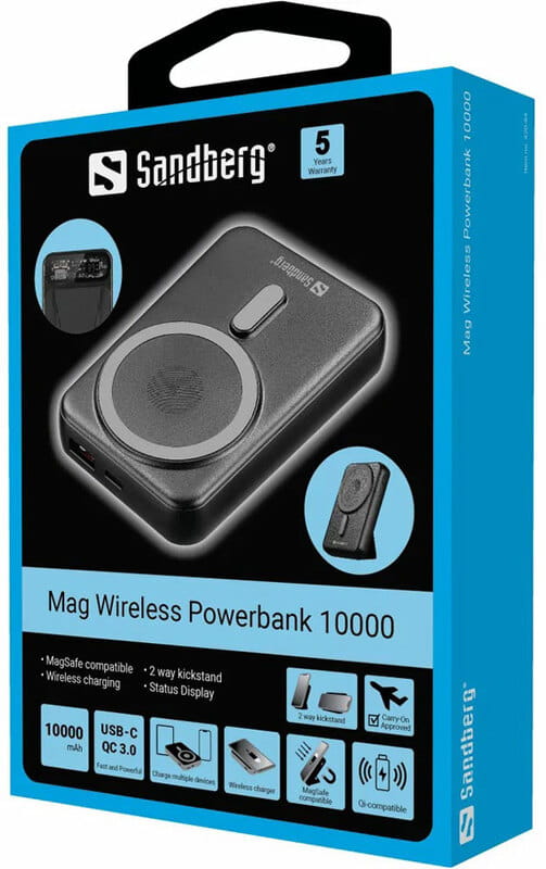 Универсальная мобильная батарея Sandberg Mag Wireless Powerbank 10000mAh 22.5W Black (420-94)