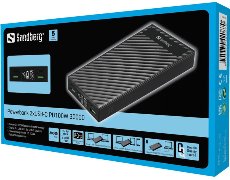 Универсальная мобильная батарея Sandberg Powerbank 30000mAh PD 100W Black (420-87)