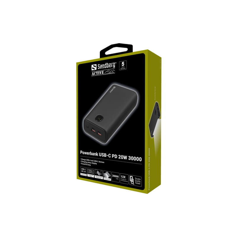 Универсальная мобильная батарея Sandberg Powerbank 30000mAh PD 20W Black (420-68)