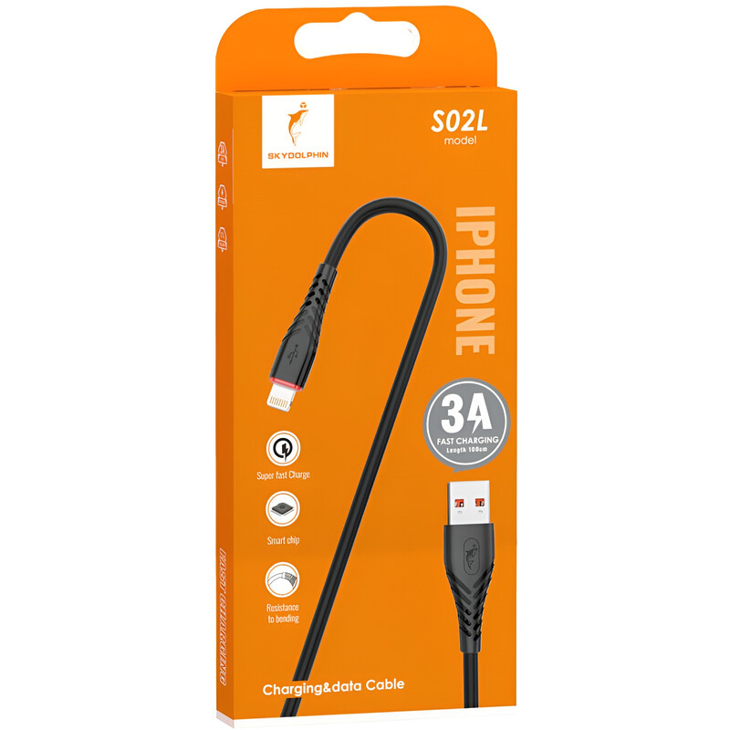 Кабель SkyDolphin S02L USB - Lightning (M/M), 1 м, Black (SDUSB-000587)