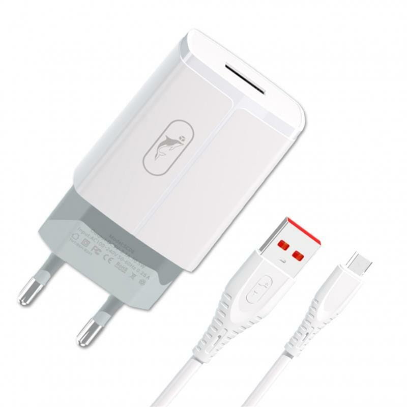 Сетевое зарядное устройство SkyDolphin SC06V (1USBx2.4A) White (SDMZP-000180) + кабель microUSB