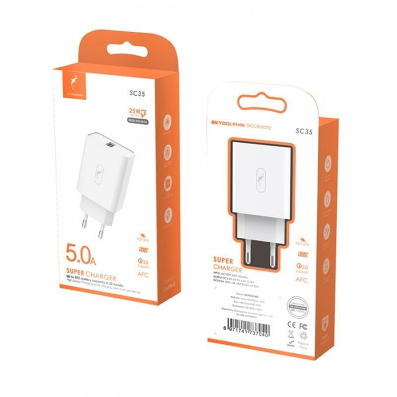 Зарядное устройство SkyDolphin SC35 QC3.0 (1USB, 5A) White (SDMZP-000115)