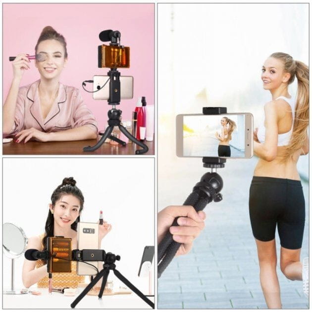 Комплект блогера Puluz PKT3094B 4в1 (свет, крепление, держатель для телефона, микрофон)