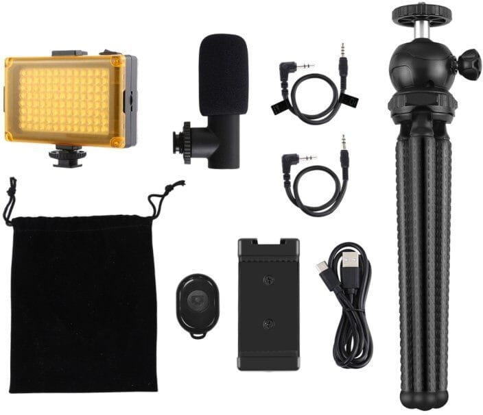 Комплект блогера Puluz PKT3094B 4в1 (свет, крепление, держатель для телефона, микрофон)