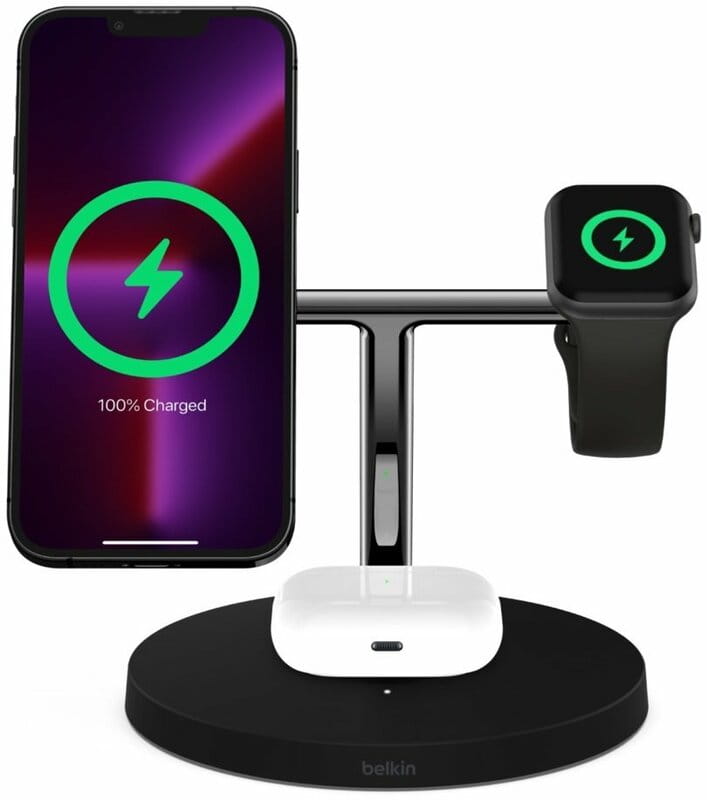 Беспроводное зарядное устройство Belkin MagSafe iPhone 3in1 Wireless Charger Black (WIZ017VFBK)