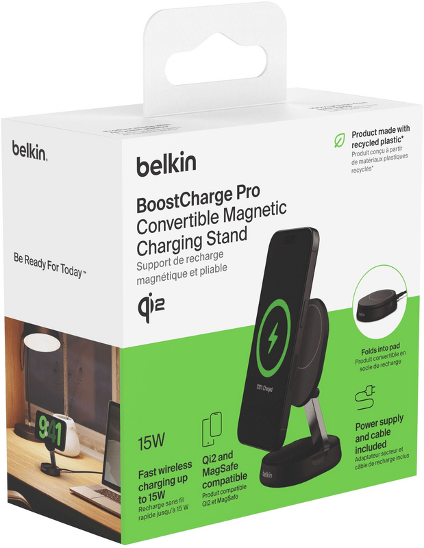 Безпровідний зарядний пристрій Belkin Stand Magnetic Qi2 + adapter 20W Black (WIA008VFBK)