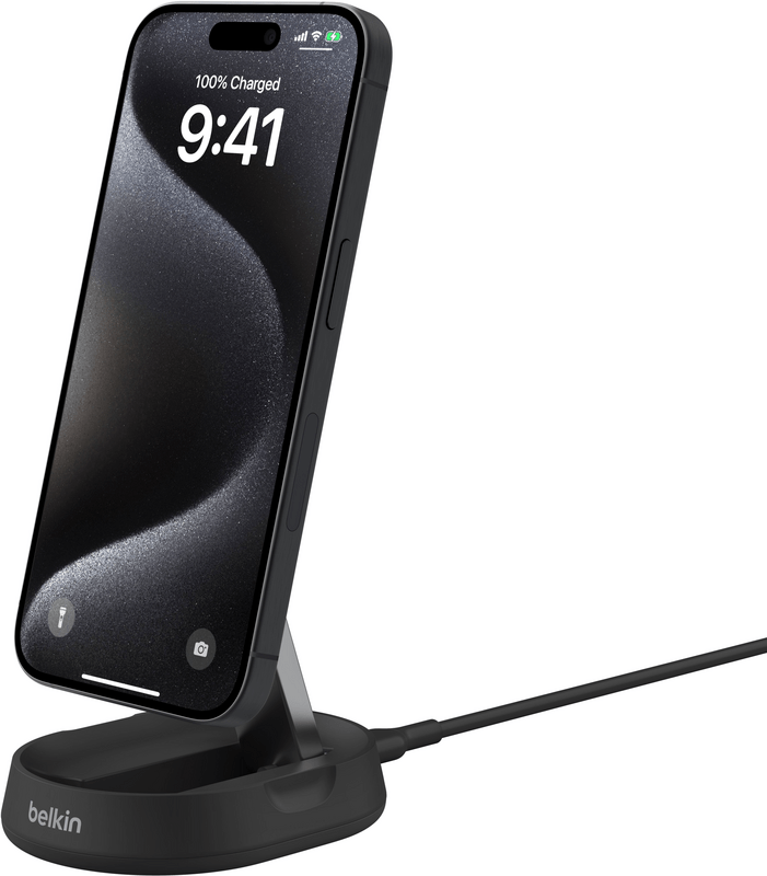 Безпровідний зарядний пристрій Belkin Stand Magnetic Qi2 + adapter 20W Black (WIA008VFBK)