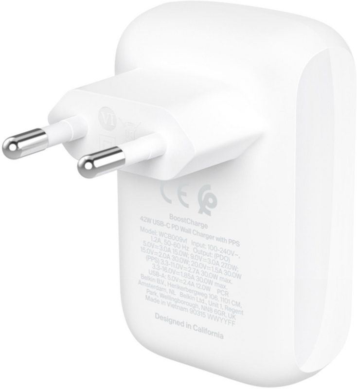 Мережевий зарядний пристрій Belkin Home Charger 42W PD White (WCB009VFWH)