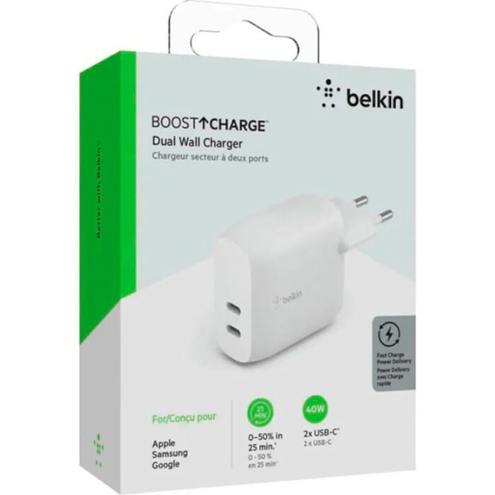 Мережевий зарядний пристрій Belkin Boost Up Wall Charger 40W PD White (WCB006VFWH)