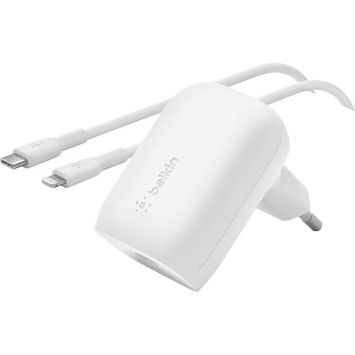 Сетевое зарядное устройство Belkin Home Charger 30W + кабель Lightning (WCA005VF1MWH-B5)