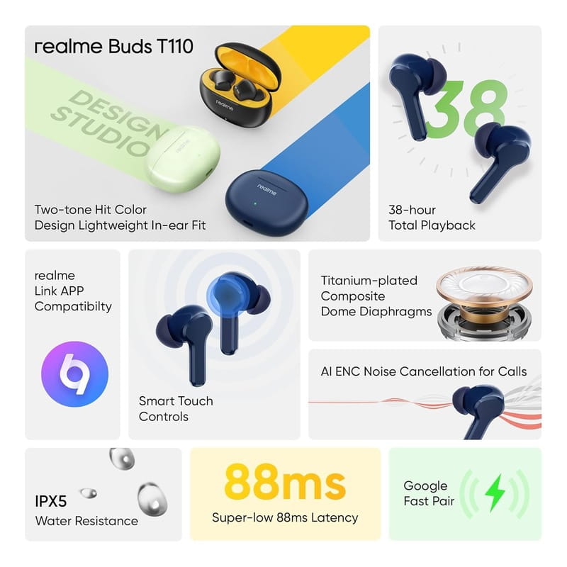 Bluetooth-гарнитура Realme Buds T110 Blue