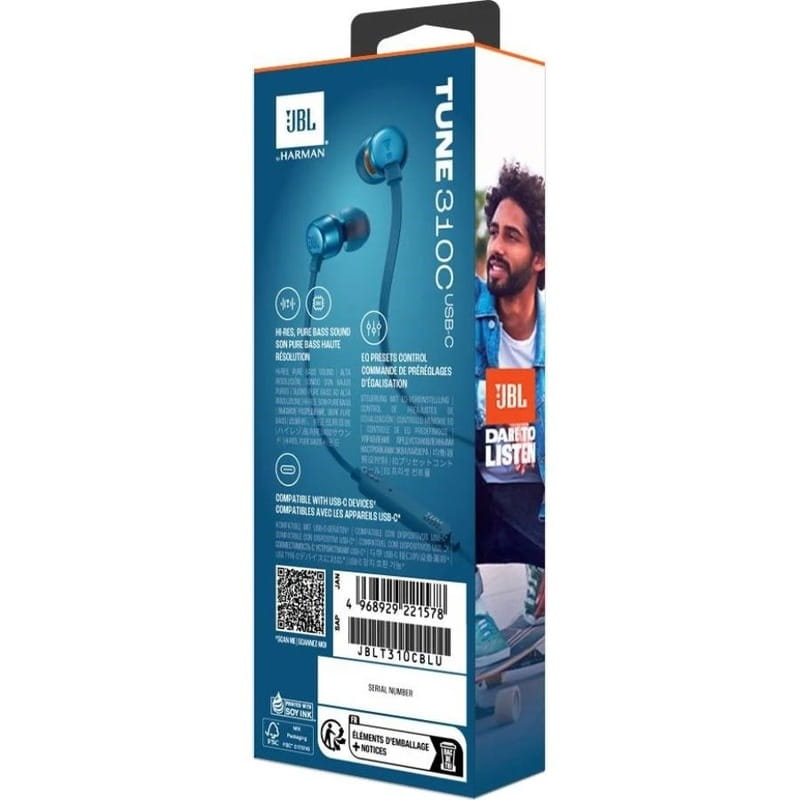 Гарнитура JBL Tune 310C Blue (JBLT310CBLU)