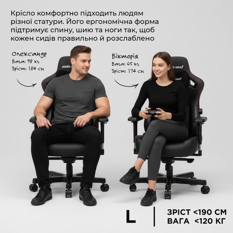 Кресло для геймеров Anda Seat Kaiser 3 Size L Black (AD12YDC-L-01-B-CF)