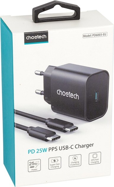 Мережевий зарядний пристрій Choetech USB Type-C 25W PD+PPS Black (PD6003)
