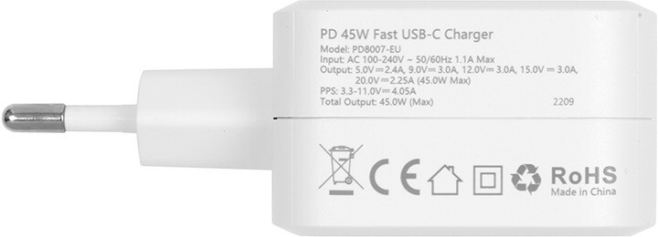 Сетевое зарядное устройство Choetech GaN USB Type-C 45W PD 3.0 QC 3.0 PPS White (PD8007)