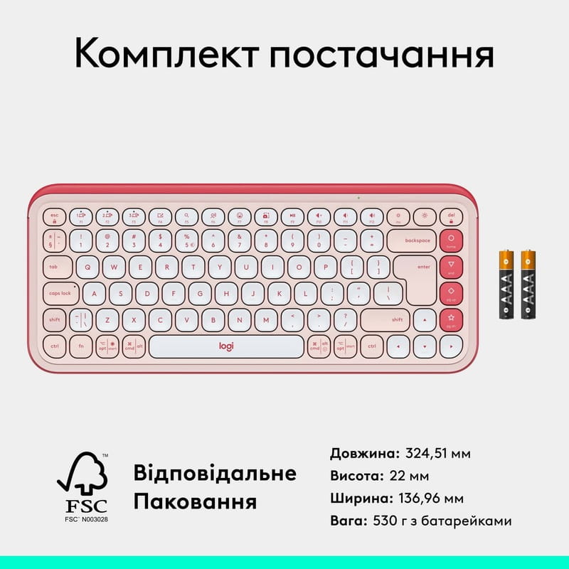 Клавiатура бездротова Logitech Pop Icon Keys Rose (920-013073)