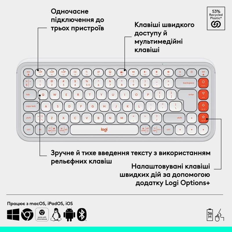 Клавиатура беспроводная Logitech Pop Icon Keys Off White (920-013072)