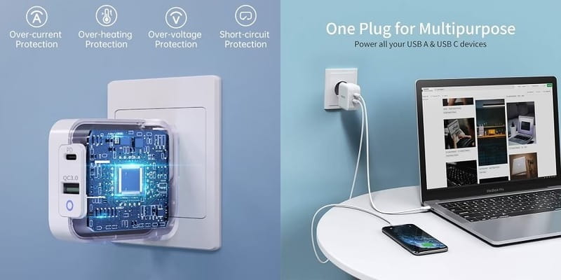 Мережевий зарядний пристрій Choetech USB Type-C, USB Type-A 65W PD 3.0 QC 3.0 White (PD8002)