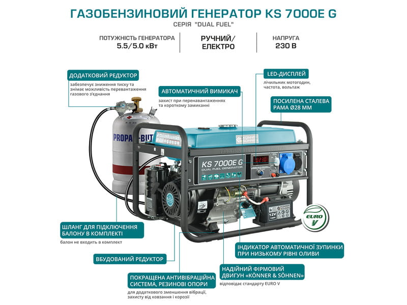 Генератор газобензиновый Konner&Sohnen KS 7000E G