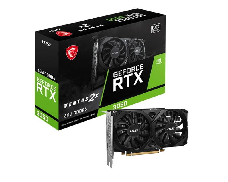 Відеокарта GF RTX 3050 6GB GDDR6 Ventus 2X E 6G OC MSI (GeForce RTX 3050 VENTUS 2X E 6G OC)