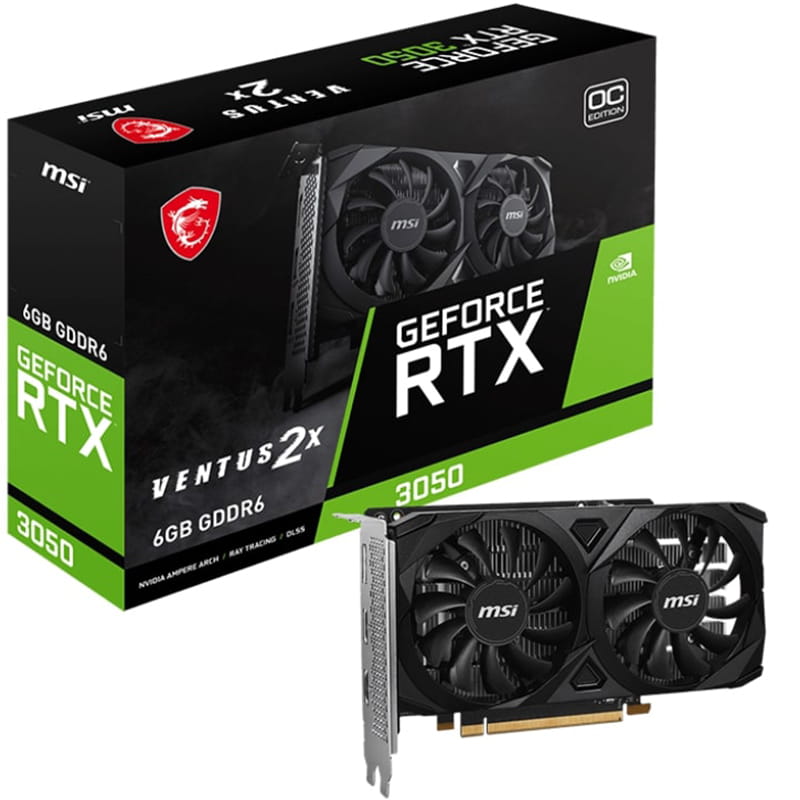 Видеокарта GF RTX 3050 6GB GDDR6 Ventus 2X E 6G OC MSI (GeForce RTX 3050 VENTUS 2X E 6G OC)