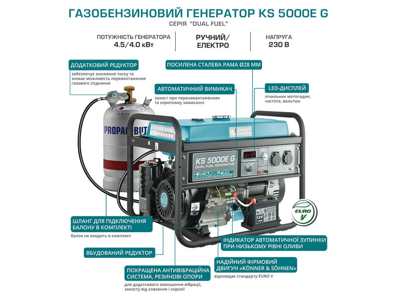 Генератор газобензиновый Konner&Sohnen KS 5000E G