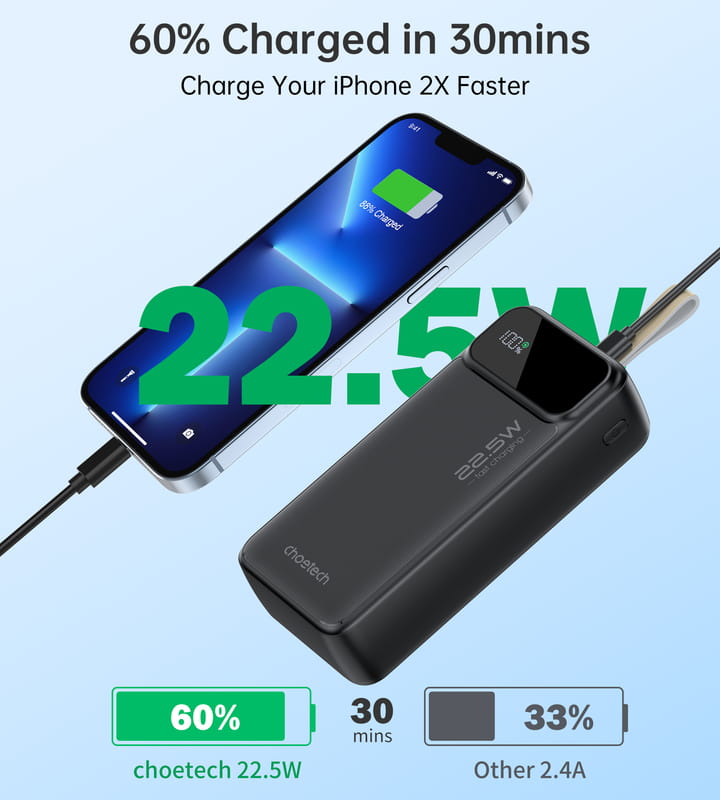 Универсальная мобильная батарея Choetech B730 30000mAh Black (B730-BK)