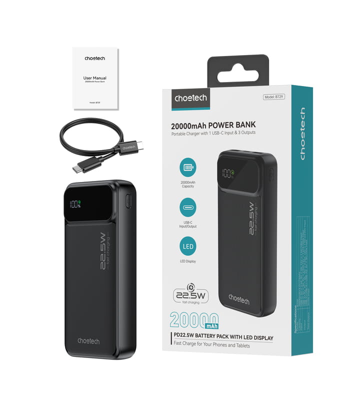 Універсальна мобільна батарея Choetech B729 20000mAh Black (B729-BK)