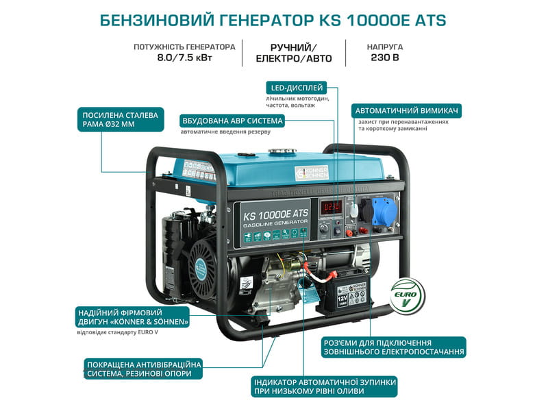 Генератор бензиновый Konner&Sohnen KS 10000E ATS