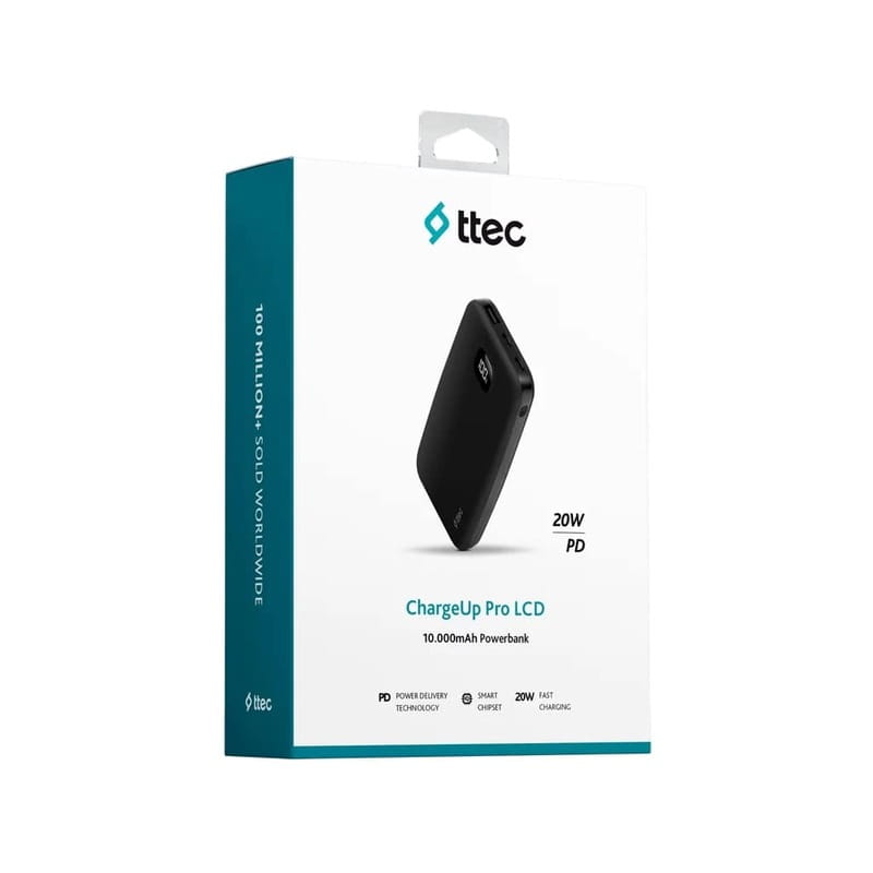 Универсальная мобильная батарея Ttec 10000mAh ChargeUp Pro LCD PD 20W Black (2BB209S)