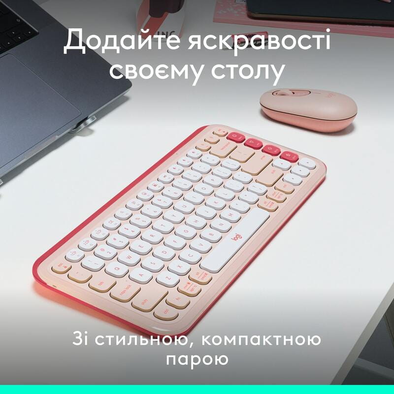 Комплект (клавіатура, миша) бездротовий Logitech Pop Icon Combo Rose (920-013142)