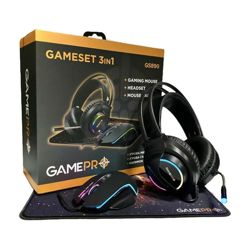 Комплект GamePro Gameset 3 в 1 USB мышь + игровая поверхность + гарнитурой (GS890)