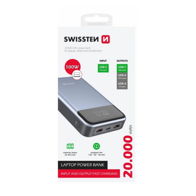 Универсальная мобильная батарея Swissten 20000mAh 100W Black/Silver (8595217483781)